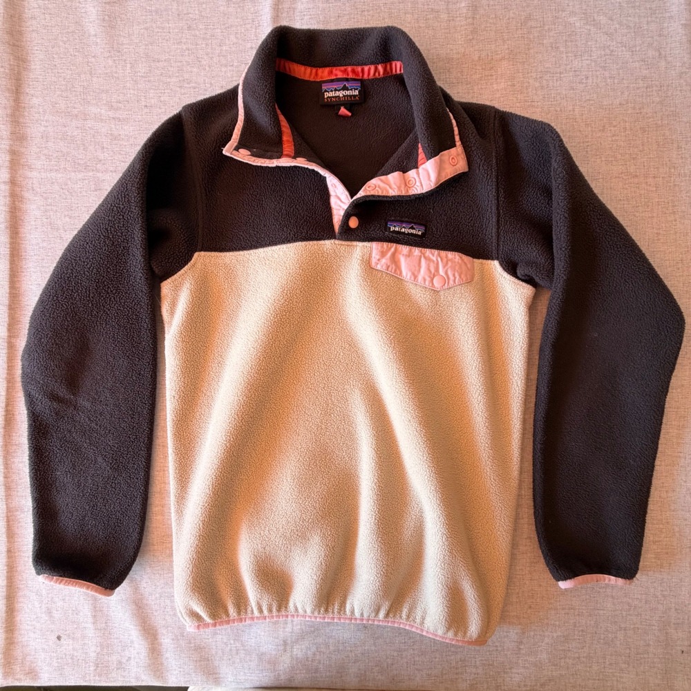 Patagonia Womens Synchilla Snap-T Fleece Pullover XS Cream Pink Colorblock
